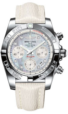 Breitling Chronomat 41 Steel Polished Bezel - Sahara Leather Strap AB014012/G712-sahara-white-tang Men's Watch