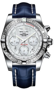 Breitling Chronomat 41 Steel Diamond Bezel - Croco Strap - Deployant AB0140AA/A746-croco-blue-deployant Men's Watch