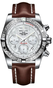 Breitling Chronomat 41 Steel Diamond Bezel - Leather Strap - Tang AB0140AA/A746-leather-brown-tang Men's Watch