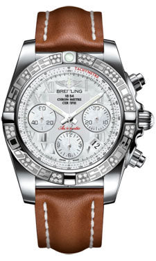 Breitling Chronomat 41 Steel Diamond Bezel - Leather Strap - Tang AB0140AA/A746-leather-gold-tang Men's Watch