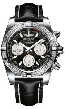 Breitling Chronomat 41 Steel Diamond Bezel - Croco Strap - Deployant AB0140AA/BA52-croco-black-folding Men's Watch