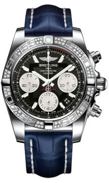 Breitling Chronomat 41 Steel Diamond Bezel - Croco Strap - Deployant AB0140AA/BA52-croco-blue-folding Men's Watch