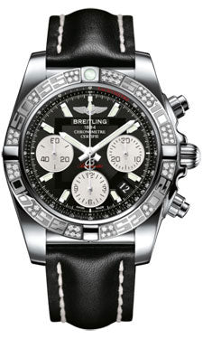 Breitling Chronomat 41 Steel Diamond Bezel - Leather Strap - Tang AB0140AA/BA52-leather-black-tang Men's Watch