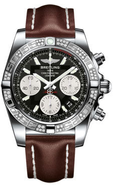 Breitling Chronomat 41 Steel Diamond Bezel - Leather Strap - Tang AB0140AA/BA52-leather-brown-tang Men's Watch