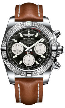 Breitling Chronomat 41 Steel Diamond Bezel - Leather Strap - Tang AB0140AA/BA52-leather-gold-tang Men's Watch