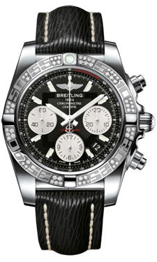 Breitling Chronomat 41 Steel Diamond Bezel - Sahara Leather Strap AB0140AA/BA52-sahara-black-tang Men's Watch