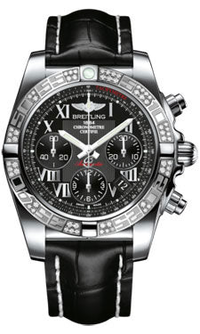 Breitling Chronomat 41 Steel Diamond Bezel - Croco Strap - Deployant AB0140AA/BC04-croco-black-deployant Men's Watch