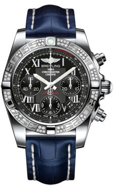 Breitling Chronomat 41 Steel Diamond Bezel - Croco Strap - Deployant AB0140AA/BC04-croco-blue-deployant Men's Watch