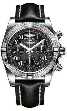 Breitling Chronomat 41 Steel Diamond Bezel - Leather Strap - Tang AB0140AA/BC04-leather-black-tang Men's Watch