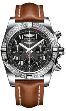 Breitling Chronomat 41 Steel Diamond Bezel - Leather Strap - Tang AB0140AA/BC04-leather-gold-tang Men's Watch