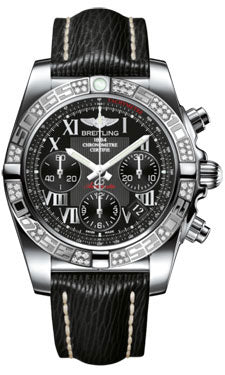 Breitling Chronomat 41 Steel Diamond Bezel - Sahara Leather Strap AB0140AA/BC04-sahara-black-tang Men's Watch