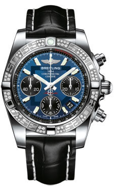 Breitling Chronomat 41 Steel Diamond Bezel - Croco Strap - Deployant AB0140AA/C830-croco-black-folding Men's Watch