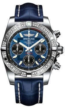 Breitling Chronomat 41 Steel Diamond Bezel - Croco Strap - Deployant AB0140AA/C830-croco-blue-folding Men's Watch