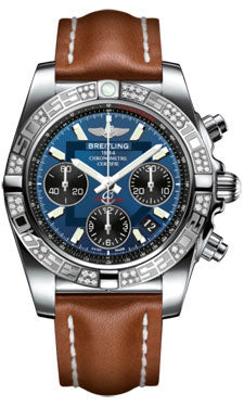 Breitling Chronomat 41 Steel Diamond Bezel - Leather Strap - Tang AB0140AA/C830-leather-gold-tang Men's Watch