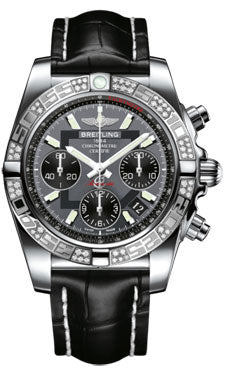 Breitling Chronomat 41 Steel Diamond Bezel - Croco Strap - Deployant AB0140AA/F554-croco-black-folding Men's Watch