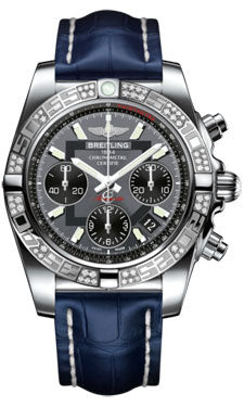 Breitling Chronomat 41 Steel Diamond Bezel - Croco Strap - Deployant AB0140AA/F554-croco-blue-folding Men's Watch