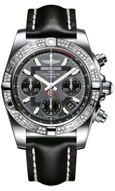 Breitling Chronomat 41 Steel Diamond Bezel - Leather Strap - Tang AB0140AA/F554-leather-black-tang Men's Watch