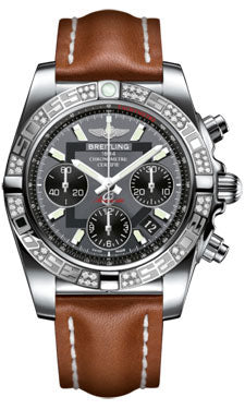 Breitling Chronomat 41 Steel Diamond Bezel - Leather Strap - Tang AB0140AA/F554-leather-gold-tang Men's Watch