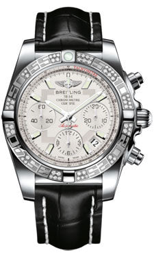 Breitling Chronomat 41 Steel Diamond Bezel - Croco Strap - Deployant AB0140AA/G711-croco-black-folding Men's Watch