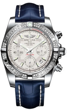 Breitling Chronomat 41 Steel Diamond Bezel - Croco Strap - Deployant AB0140AA/G711-croco-blue-folding Men's Watch