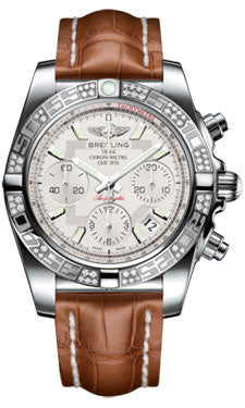 Breitling Chronomat 41 Steel Diamond Bezel - Croco Strap - Deployant AB0140AA/G711-croco-gold-folding Men's Watch