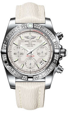 Breitling Chronomat 41 Steel Diamond Bezel - Sahara Leather Strap AB0140AA/G711-sahara-white-tang Men's Watch