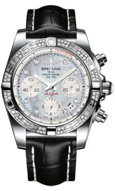 Breitling Chronomat 41 Steel Diamond Bezel - Croco Strap - Deployant AB0140AA/G712-croco-black-folding Men's Watch