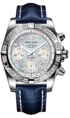 Breitling Chronomat 41 Steel Diamond Bezel - Croco Strap - Deployant AB0140AA/G712-croco-blue-folding Men's Watch