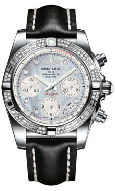 Breitling Chronomat 41 Steel Diamond Bezel - Leather Strap - Tang AB0140AA/G712-leather-black-tang Men's Watch