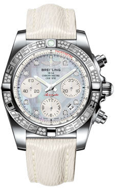 Breitling Chronomat 41 Steel Diamond Bezel - Sahara Leather Strap AB0140AA/G712-sahara-white-tang Men's Watch