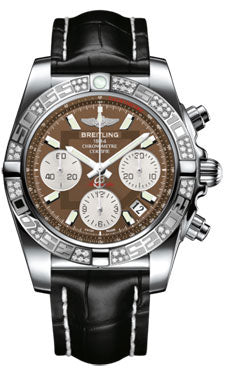 Breitling Chronomat 41 Steel Diamond Bezel - Croco Strap - Deployant AB0140AA/Q583-croco-black-folding Men's Watch