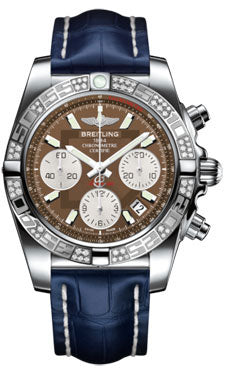 Breitling Chronomat 41 Steel Diamond Bezel - Croco Strap - Deployant AB0140AA/Q583-croco-blue-folding Men's Watch