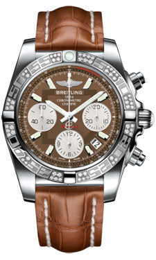 Breitling Chronomat 41 Steel Diamond Bezel - Croco Strap - Deployant AB0140AA/Q583-croco-gold-folding Men's Watch