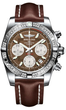 Breitling Chronomat 41 Steel Diamond Bezel - Leather Strap - Tang AB0140AA/Q583-leather-brown-tang Men's Watch