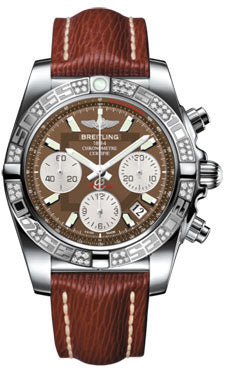 Breitling Chronomat 41 Steel Diamond Bezel - Sahara Leather Strap AB0140AA/Q583-sahara-brown-tang Men's Watch