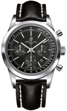 Breitling Transocean 01 Chronograph Stainless Steel AB015212/BA99 Leather Black Deployant Mens Watch