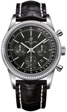 Breitling Transocean Chronograph Stainless Steel AB015253/BA99 Croco Black Deployant Mens Watch