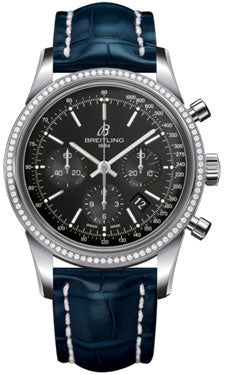 Breitling Transocean Chronograph Stainless Steel AB015253/BA99 Croco Blue Deployant Mens Watch