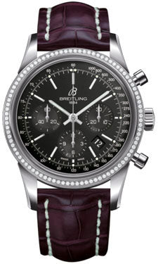 Breitling Transocean Chronograph Stainless Steel AB015253/BA99 Croco Burgundy Deployant Mens Watch