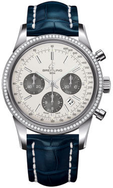 Breitling Transocean Chronograph Stainless Steel AB015253/G724 Croco Blue Deployant Mens Watch