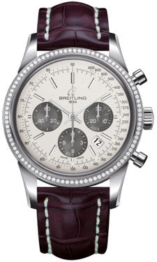 Breitling Transocean Chronograph Stainless Steel AB015253/G724 Croco Burgundy Deployant Mens Watch