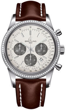 Breitling Transocean Chronograph Stainless Steel AB015253/G724 Brown Leather Deployant Mens Watch