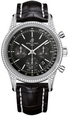 Breitling Transocean Chronograph Stainless Steel Dia Case AB0152AF/G724 Croco Black Tang Mens Watch