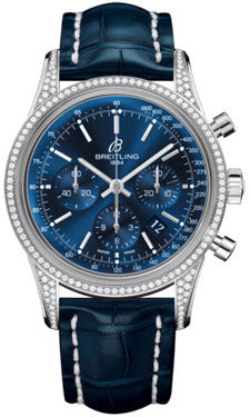 Breitling Transocean Chronograph Stainless Steel Dia Case AB0152AF/C860 Blue Croco Deployant Mens Watch