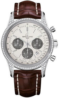 Breitling Transocean Chronograph Stainless Steel Dia Case AB0152AF/G724 Brown Croco Deployant Mens Watch