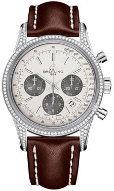 Breitling Transocean Chronograph Stainless Steel Dia Case AB0152AF/G724 Brown Leather Deployant Mens Watch