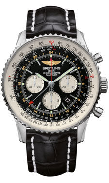 Breitling Navitimer GMT AB044121/BD24 Croco Black Strap Deployant Mens Watch