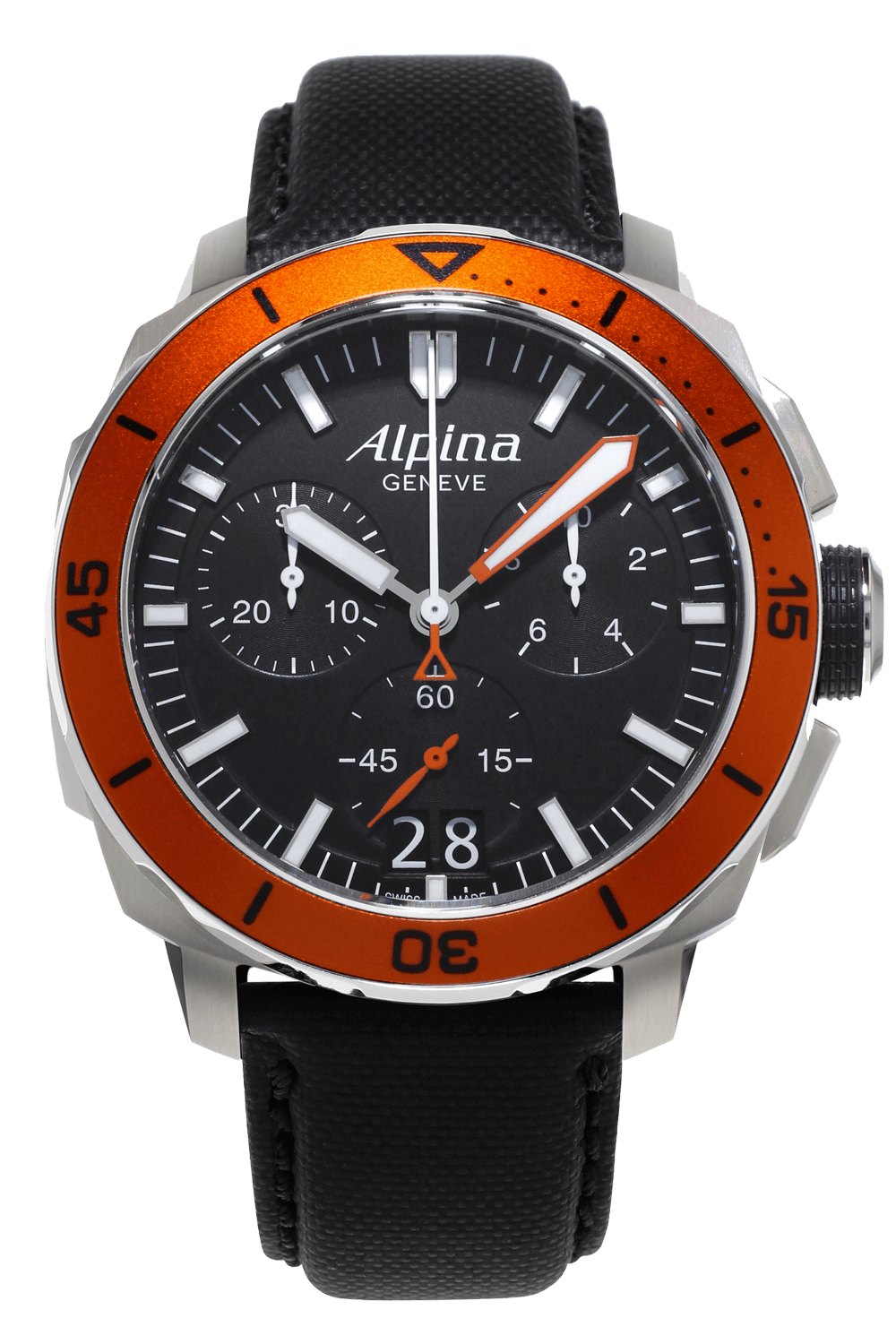 ALPINA Seastrong Diver 300 Quartz Chrono Stainless Steel Black/Orange On Strap Men's Watch AL-372LBO4V6