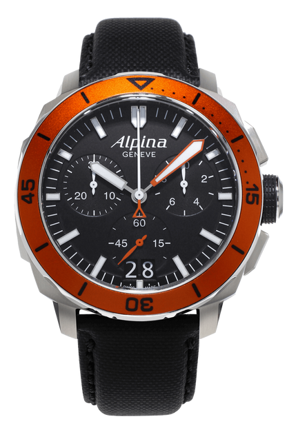 ALPINA Seastrong Diver 300 Quartz Chrono Stainless Steel Black/Orange On Strap Men's Watch AL-372LBO4V6