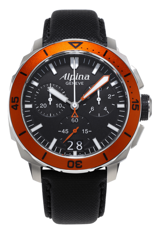 ALPINA Seastrong Diver 300 Quartz Chrono Stainless Steel Black/Orange On Strap Men's Watch AL-372LBO4V6